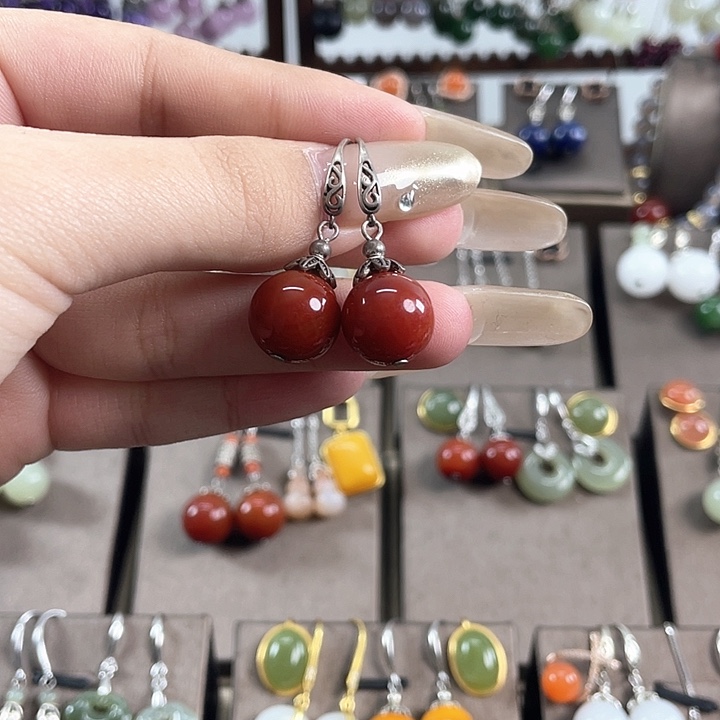 玛瑙/玉髓耳饰银S925镶嵌12左右