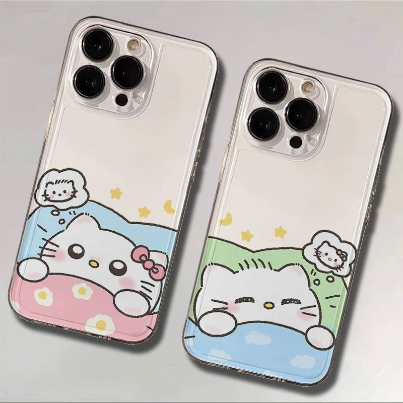 睡觉猫咪情侣太空壳适用于苹果16软卡通14/13/8P/iPhone15pro/XR