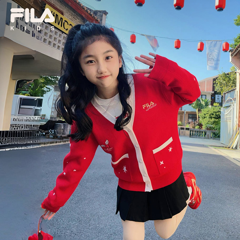 【花赞新年】斐乐儿童2025年秋冬新款中大童女款毛织开衫K12G514404