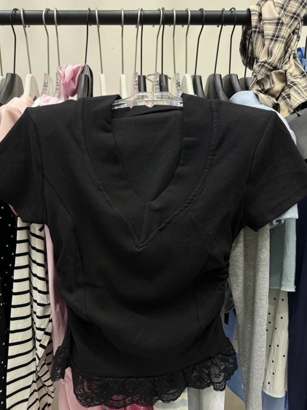 2025新款夏装拼接蕾丝边半袖