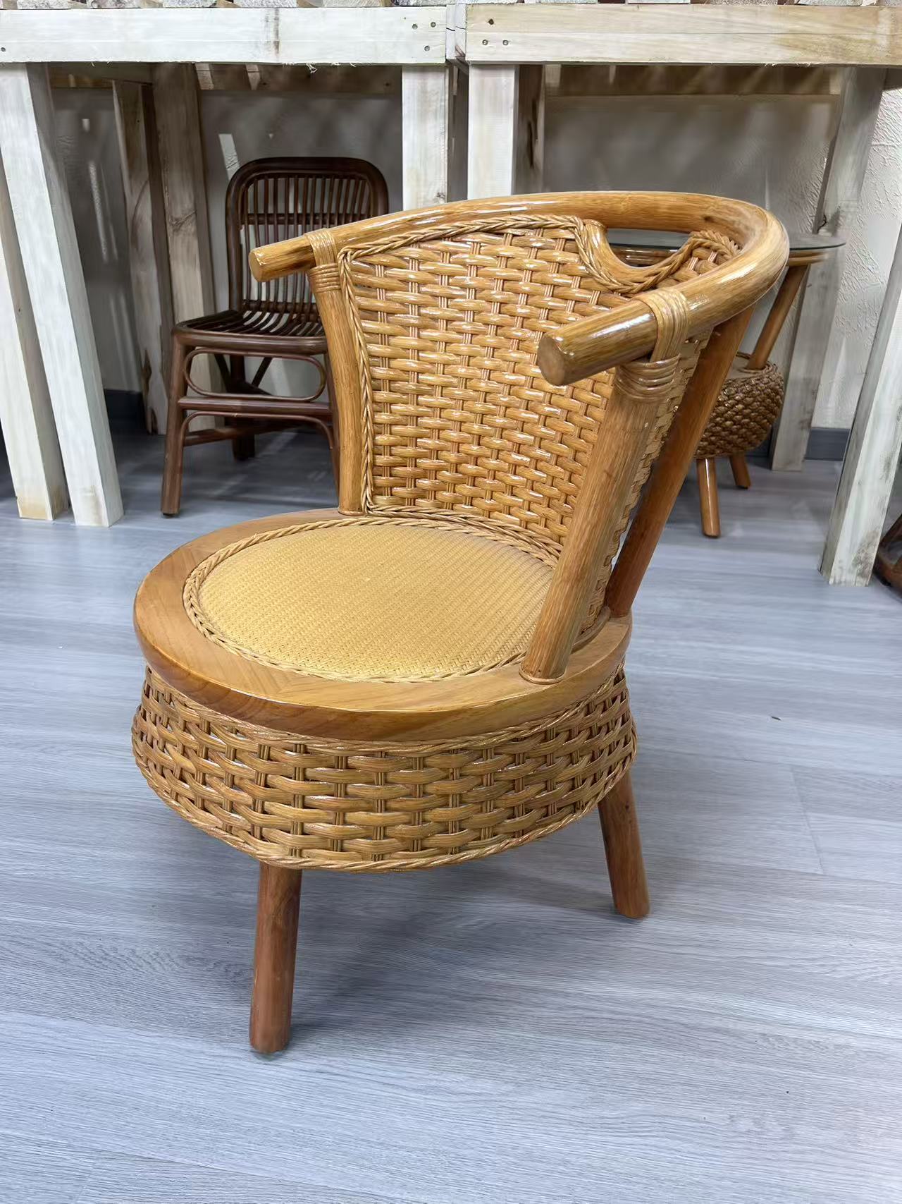 批发真藤藤椅家用休闲藤条滕椅坐椅南瓜椅靠背椅阳台腾椅天然藤编