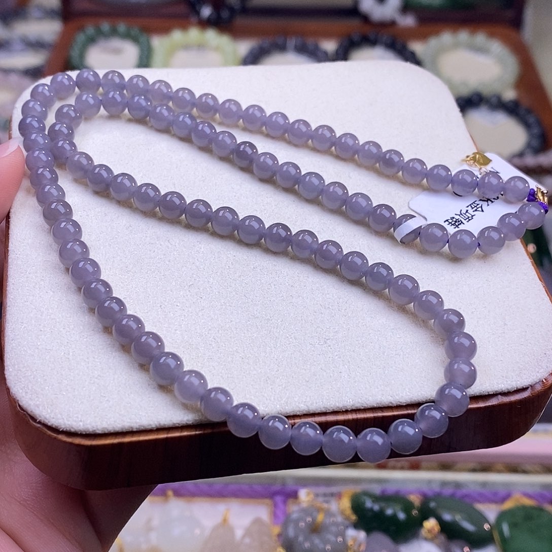 颈饰未镶嵌和田玉毕业级老坑料冰浓烟紫18.k.锁骨链5.8m