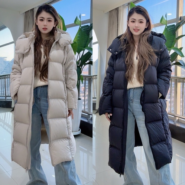 807连帽立领设计羽绒服85白鸭绒女冬季新款中长款过膝保暖外套潮