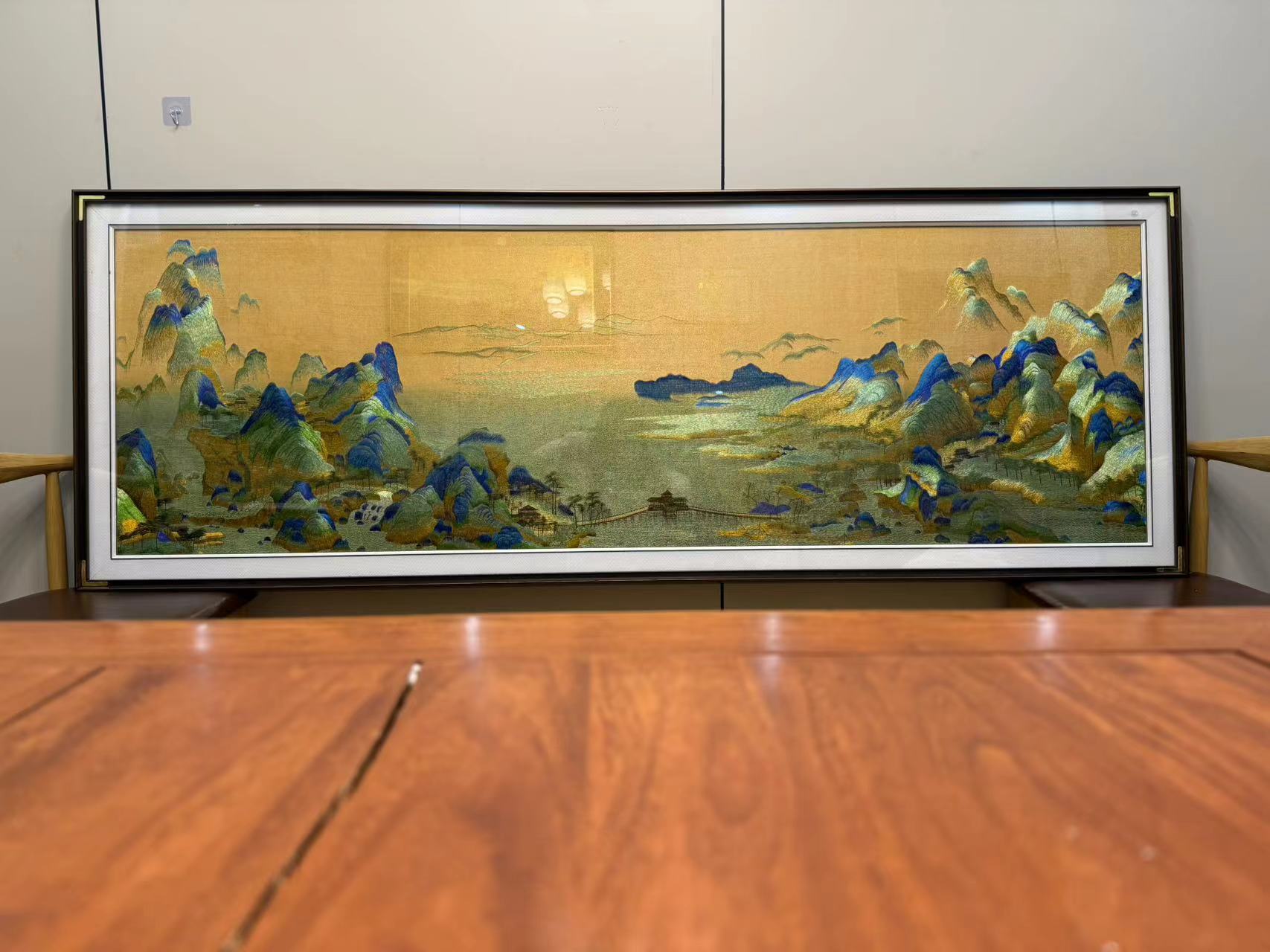 【凤晓文化】推荐款 千里江山图刺绣客厅沙发背景墙装饰画80*220