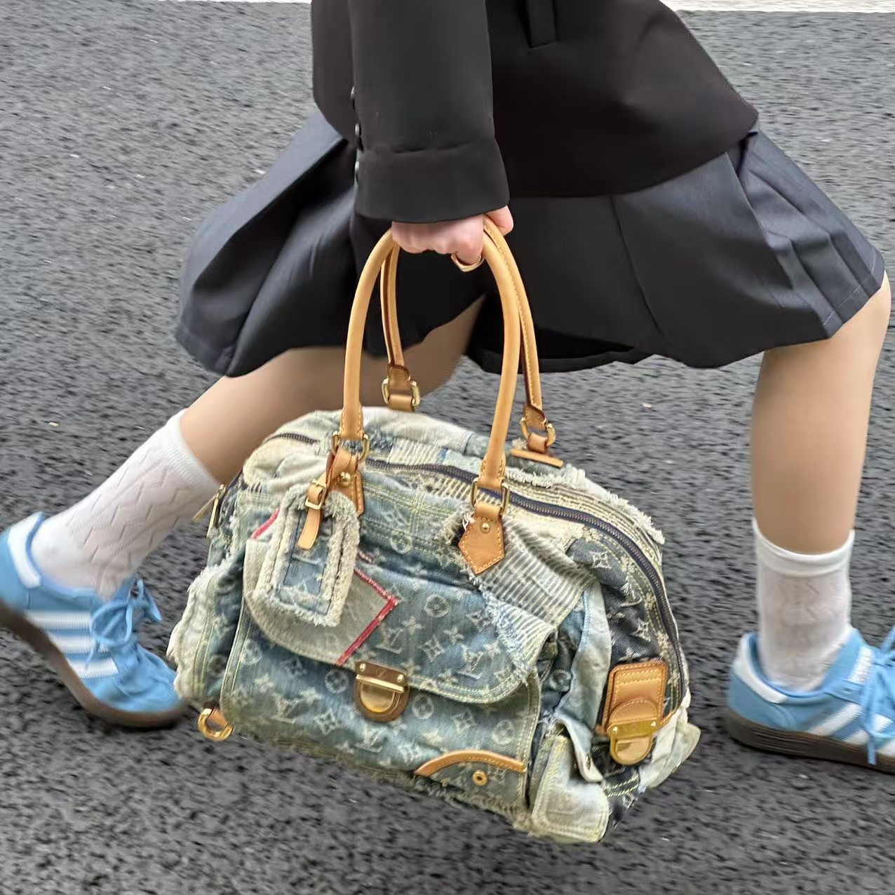 95新 LouisVuitton/路易威登 Lv 丹宁 拼色乞丐包/611752947