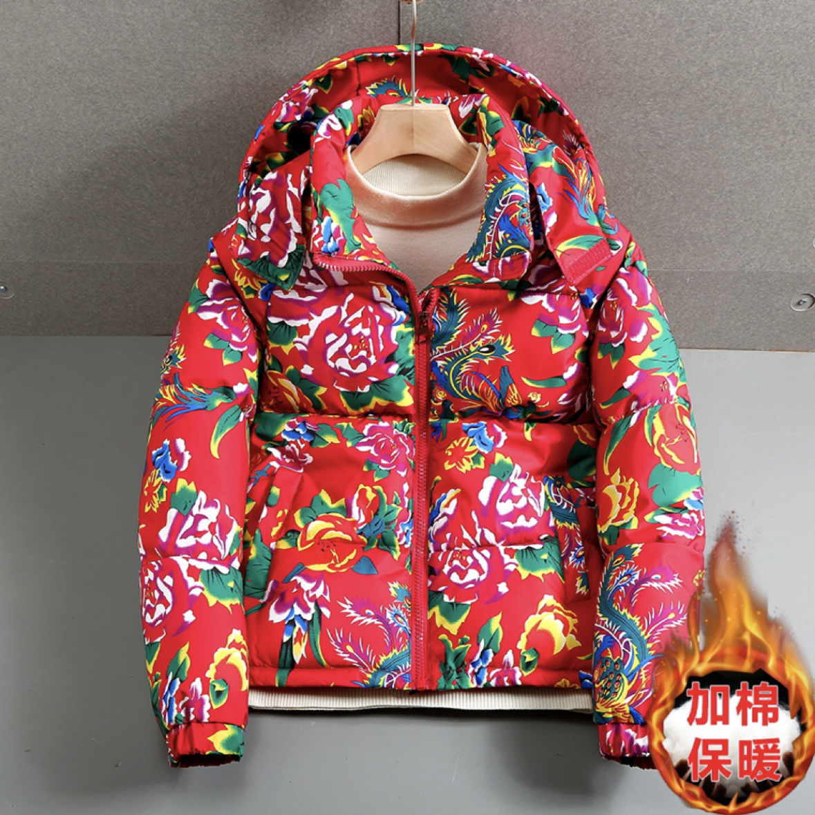 东北大花男女同款加厚保暖情侣棉衣复古国潮新款冬季外套棉服女款