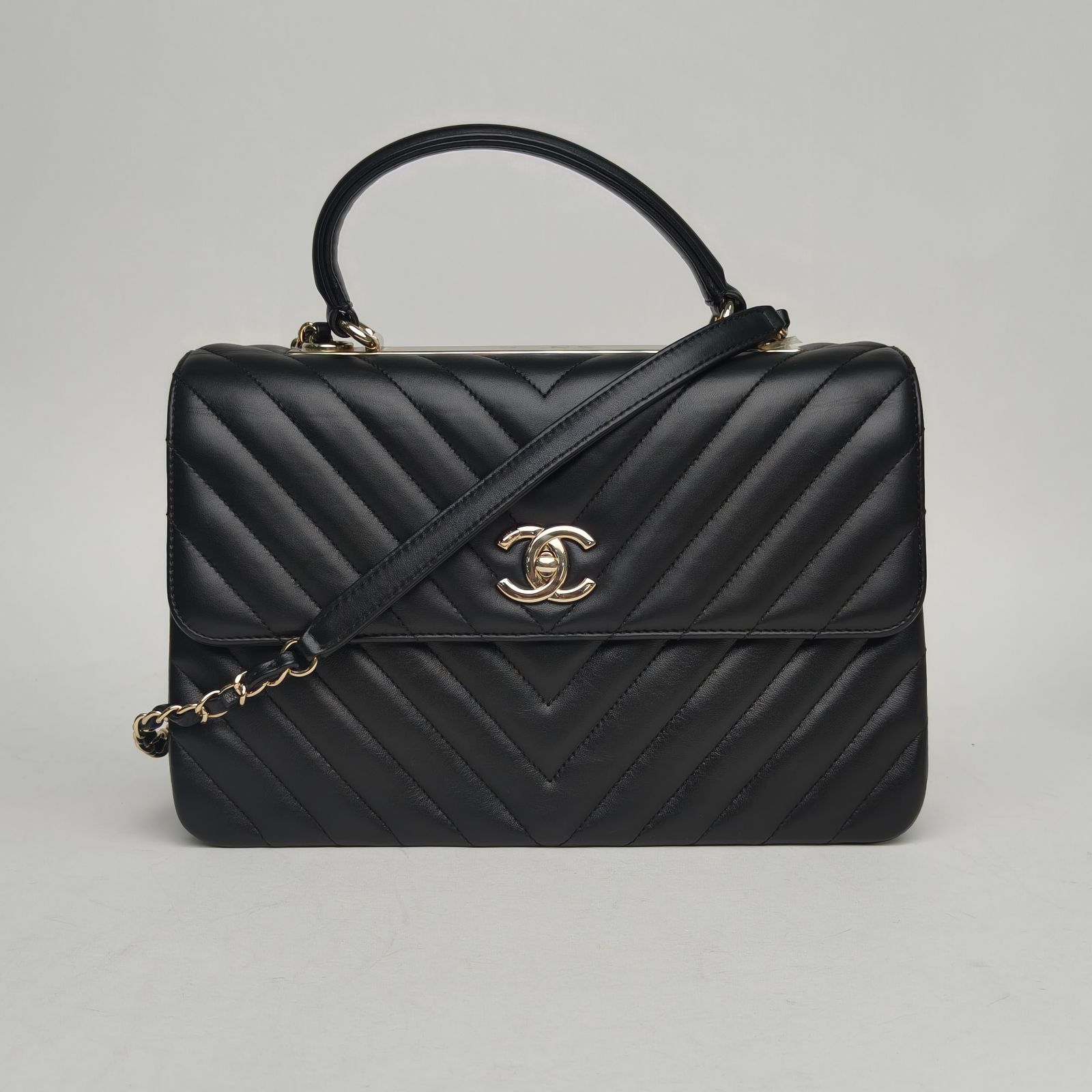 99新 Chanel/香奈儿 【黑黑】Trendy CC 手提风琴包 中号 25开