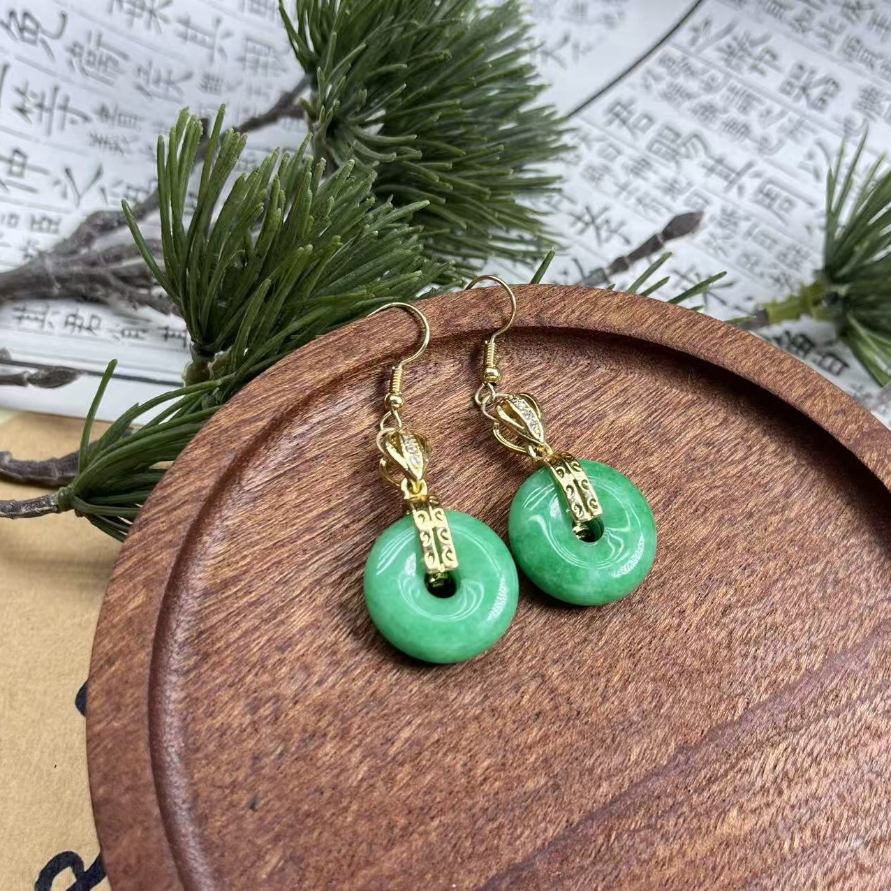 合金珐琅耳饰 合金珐琅绿色平安扣耳饰经典复古时尚女必备耳环082