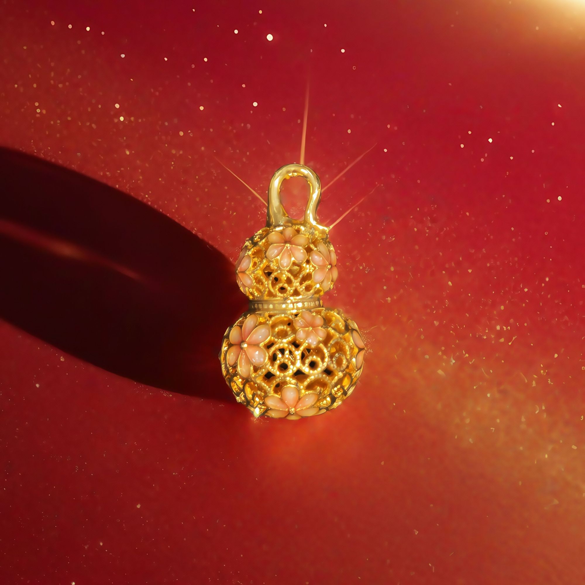 【sy】18K金珐琅桃花镂空葫芦卡约11*20MM（含合金链）