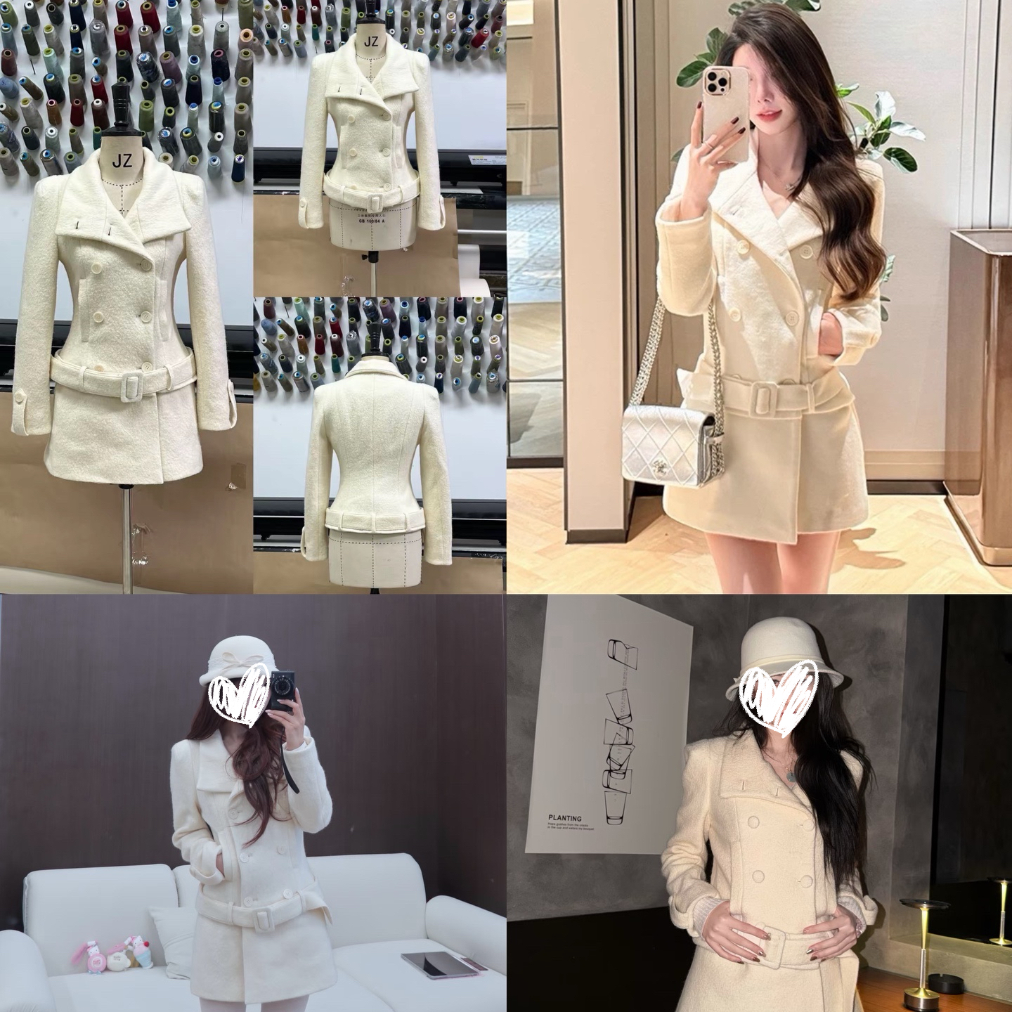 财阀千金羊脂白外套女冬季羊毛大衣双排扣中长款翻领宽松复古