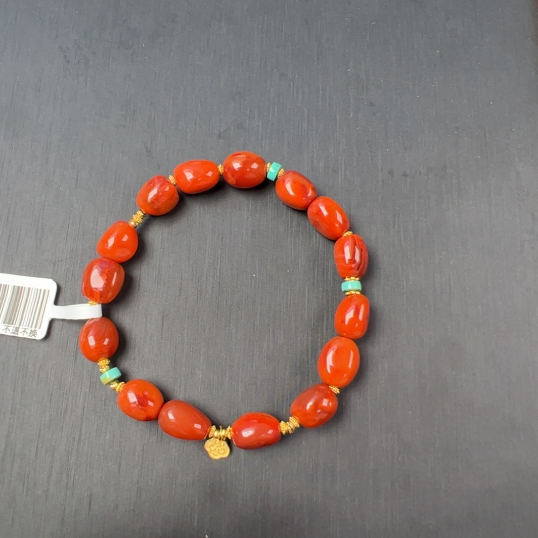 南红玛瑙银S925镶嵌（精品满肉随型手串8-9mm