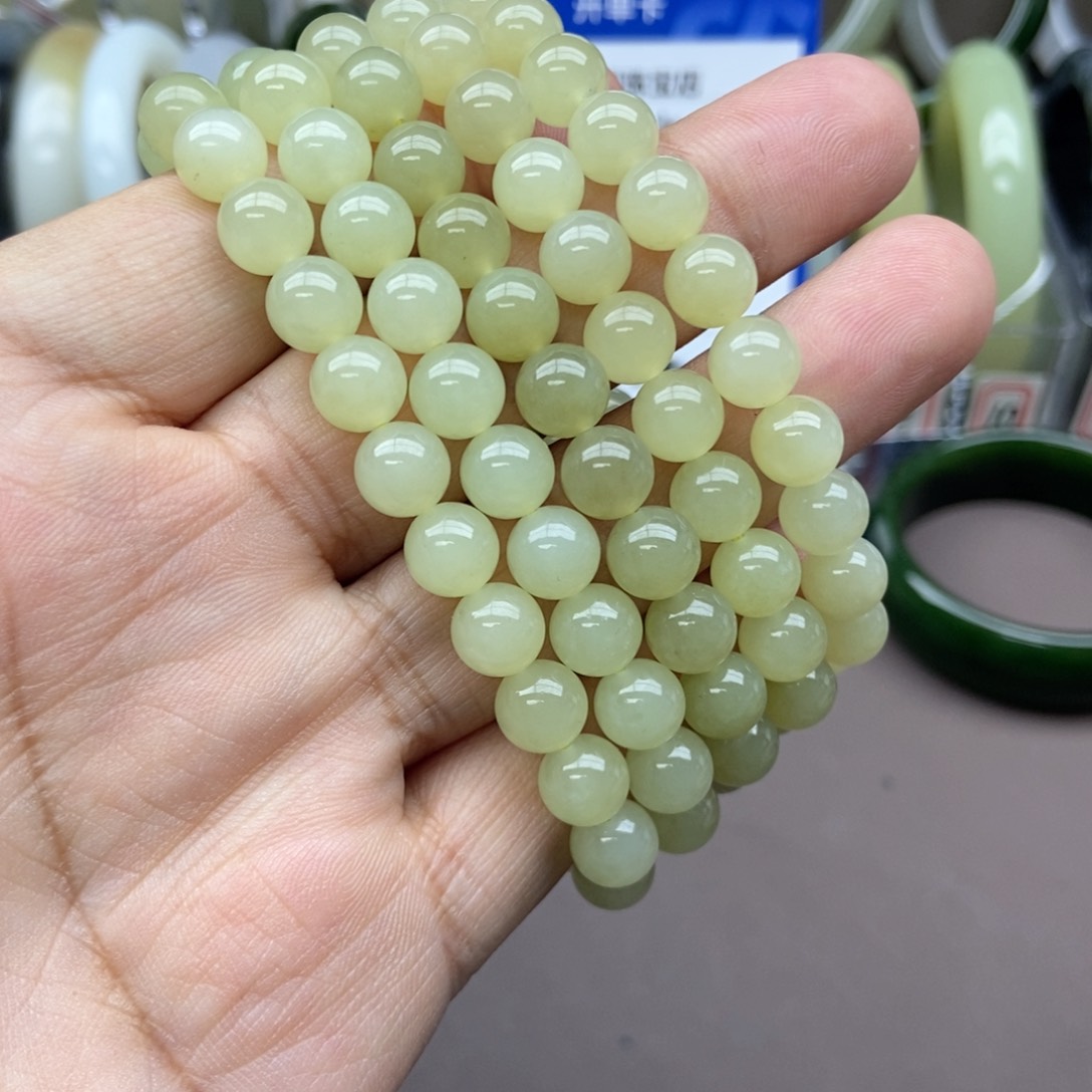 和田玉手串未镶嵌卡8