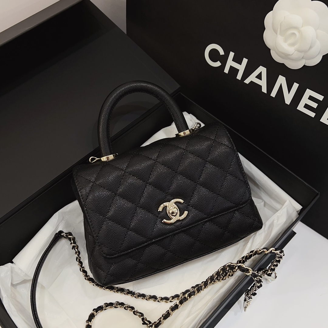 99新 Chanel/香奈儿 蔚蓝/黑金mini coco handle 芯片款