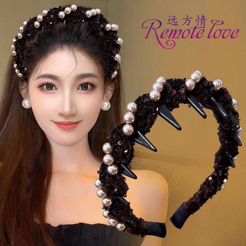 remote love/远方情高级感珠珠亮片波浪发箍轻奢气质发饰女T2508