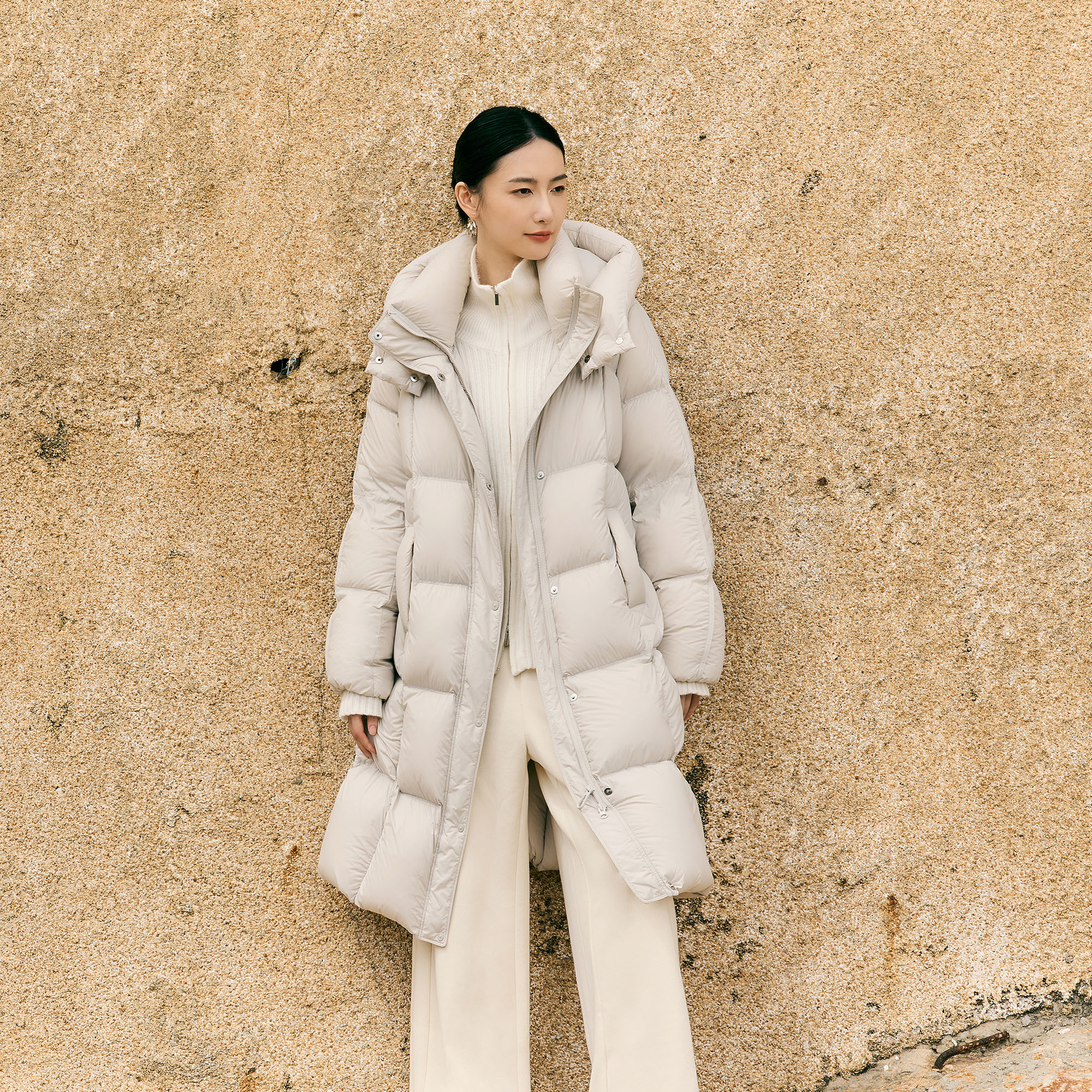 【重百优选】千浪依族 简约通勤连帽90白鸭绒长款羽绒服外套868011