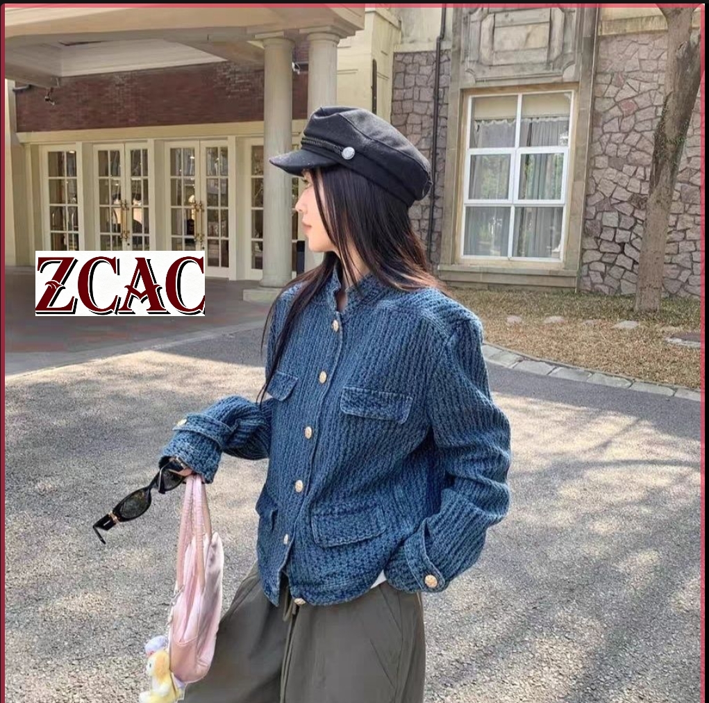 韩版小香风牛仔外套女春秋复古气质立领蓝色短款宽松显瘦夹克潮