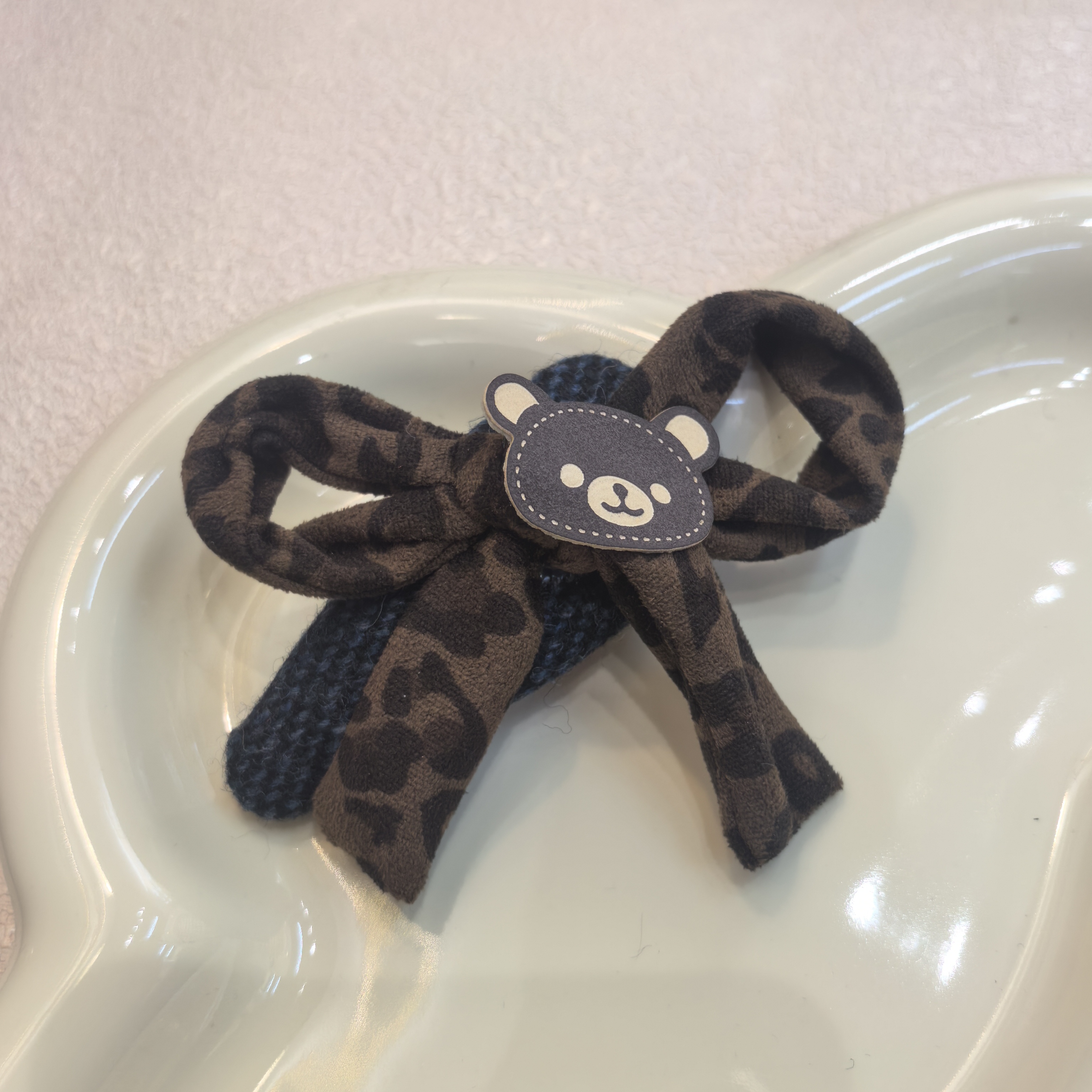 D061咖色小熊豹纹蝴蝶结掰掰夹