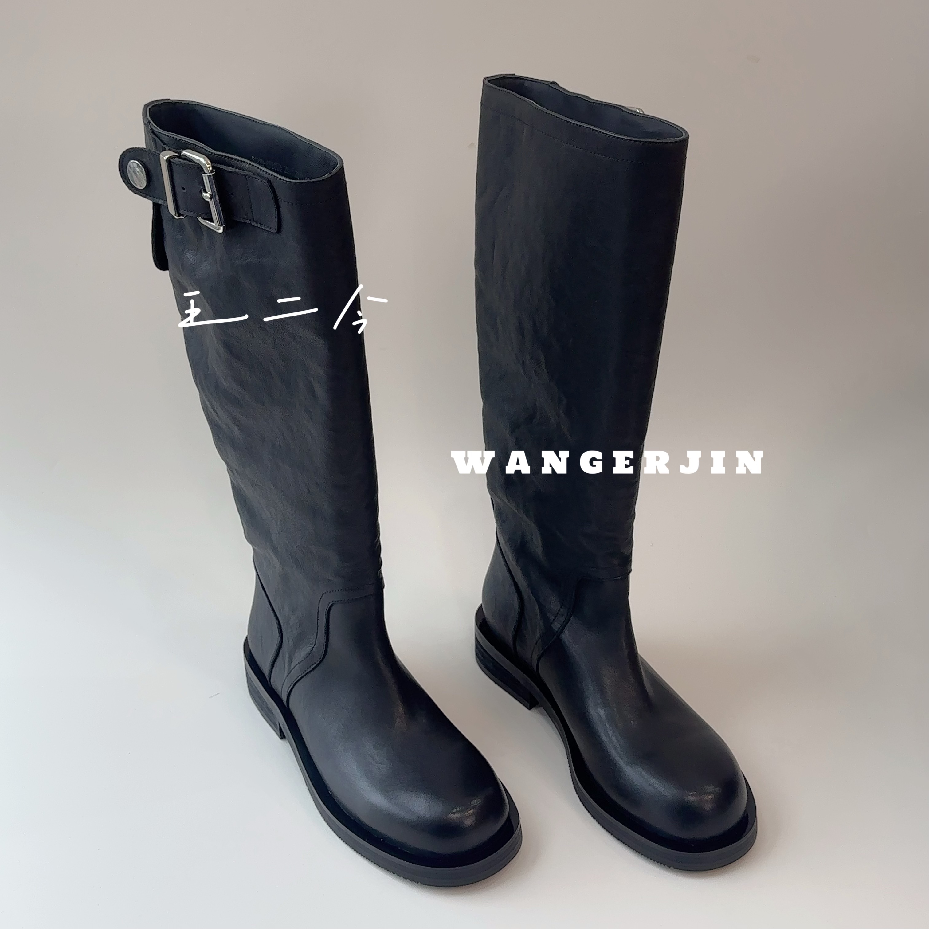 【王二今】马皮/3CM/极简高级显瘦高筒靴不过膝靴骑士直筒长筒靴