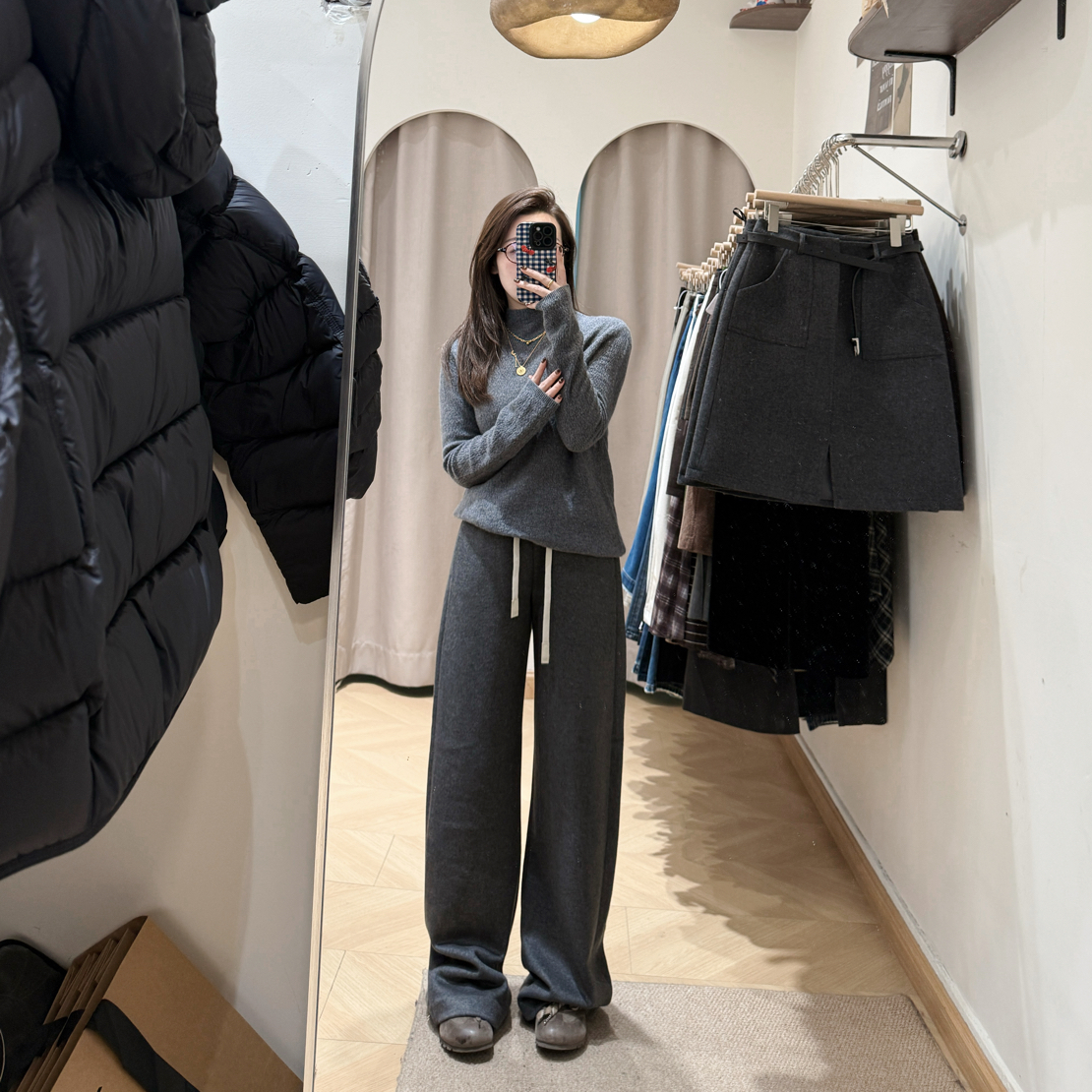 【桃喜】新款高品质欧货窄版拖地羊毛裤