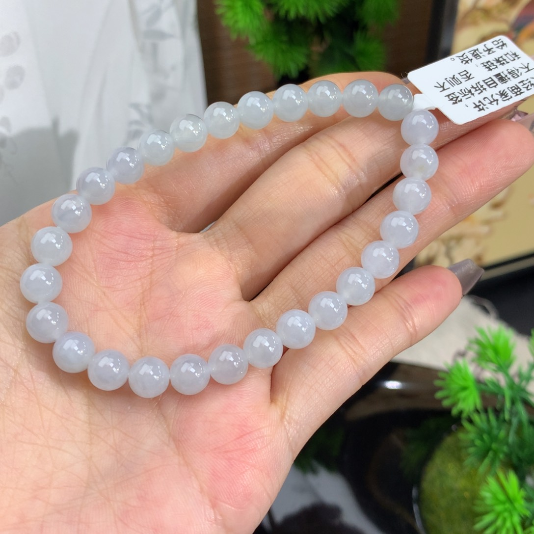 翡翠手链未镶嵌卡6.5冰胶淡淡蓝手串
