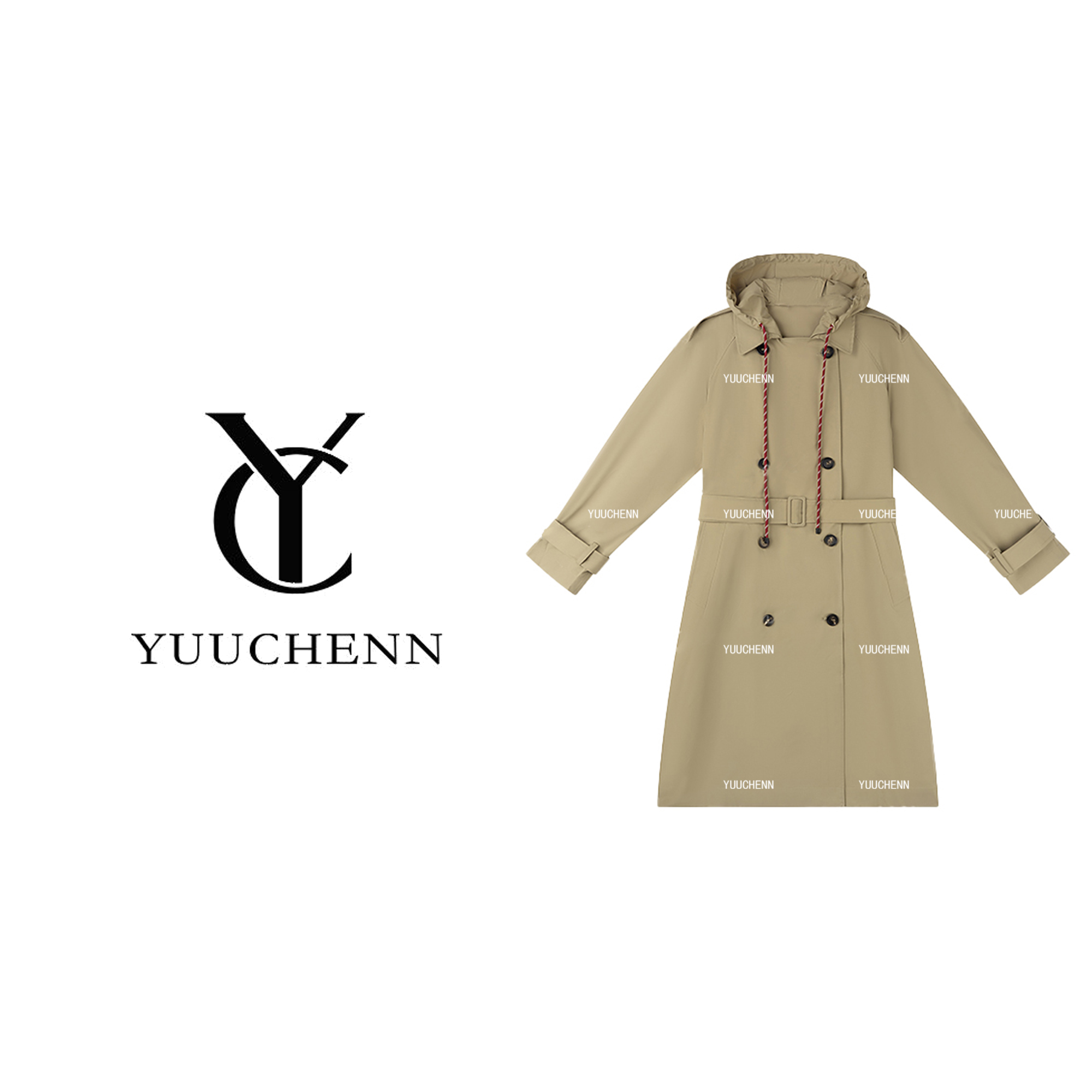 YUUCHENN 新款英伦风双排扣收腰长款外套CD2A0134