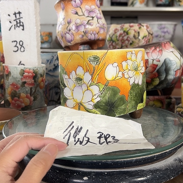 满38包邮 景德镇幸运花盆