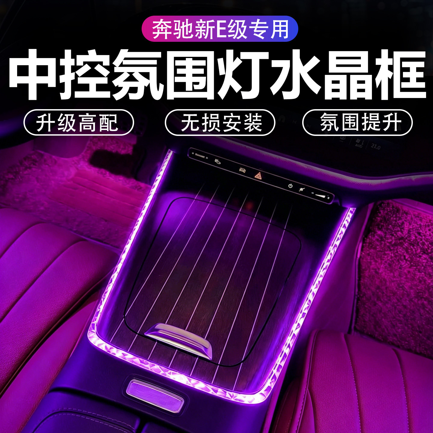 适用奔驰E级中控氛围灯装饰框E300L/260车门阅读灯水晶框用品汽车