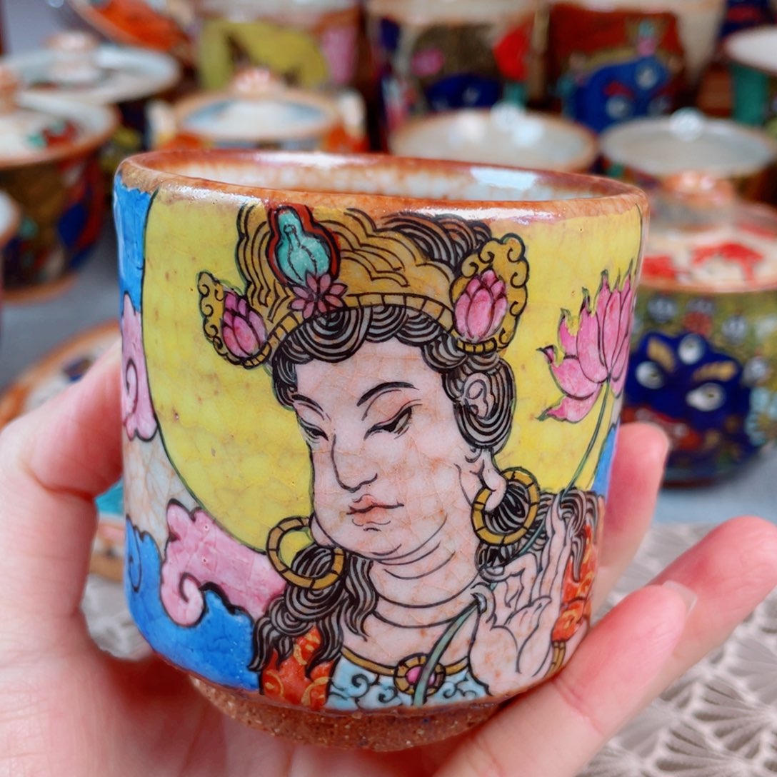 手绘唐卡大势至杯子