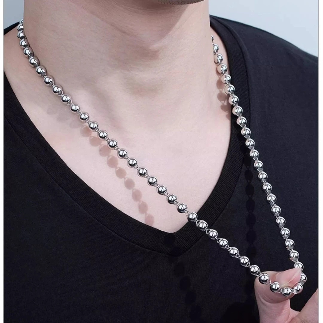 B46【约62g长约58厘米】999.9实圆珠项链男女款A86