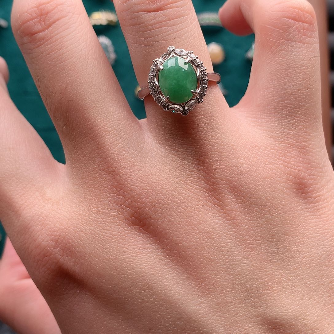 翡翠戒指银S925镶嵌0184