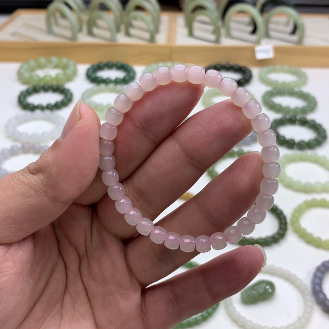 和田玉手串（直切冰藕粉6）未镶嵌