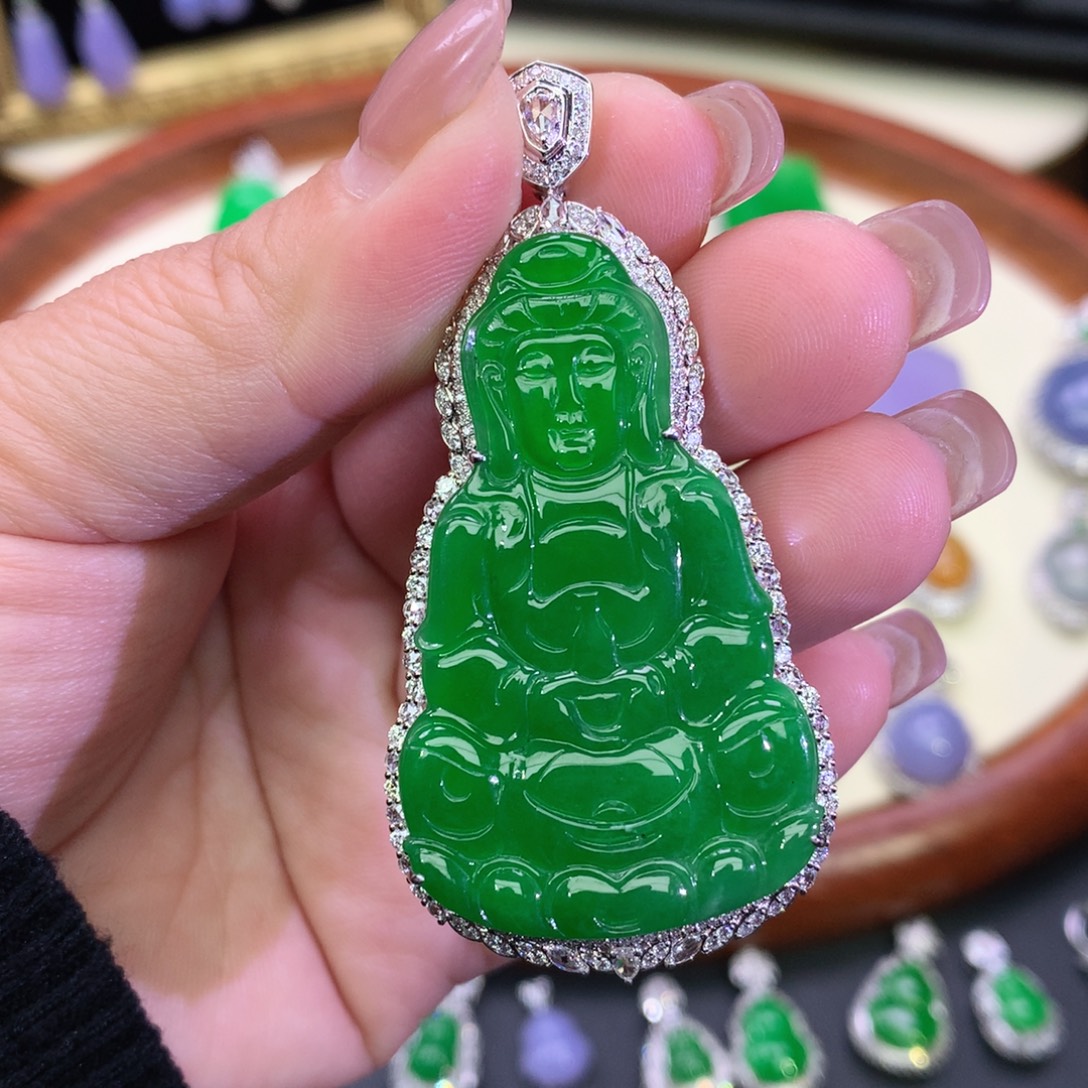 翡翠18K金镶嵌吊坠(不含链)