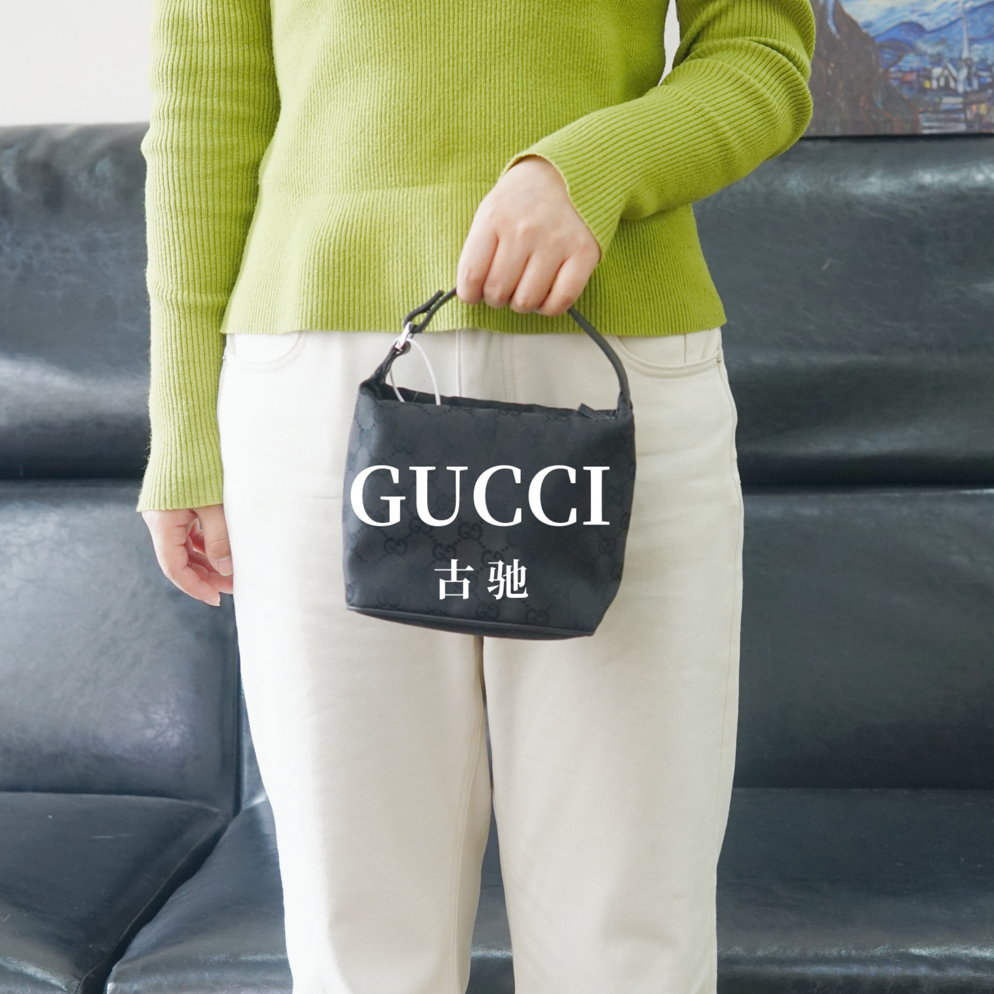 95新 GUCCI/古驰 黑花手拎包/WJ03604037/4037