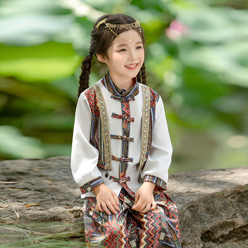 新款春秋款男女同款节日表演唐装古风汉服民族风中国风宝宝表演服