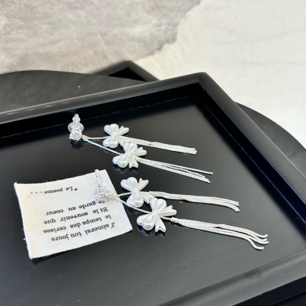 铜合金仿珍珠耳饰 双蝴蝶结链条耳环EH2783