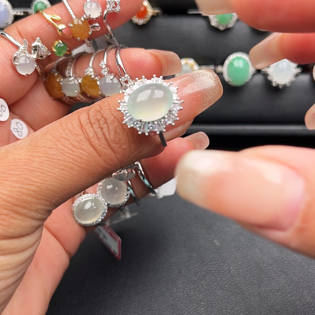 翡翠戒指银S925镶嵌缅甸天然A货翡翠女戒指