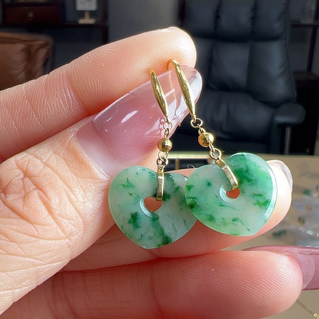 翡翠18K金镶嵌耳饰耳环