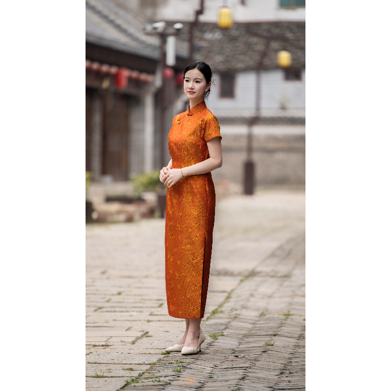 【金缕蝶】2025新款满分桑蚕丝宋锦连肩三分袖全开襟复古旗袍