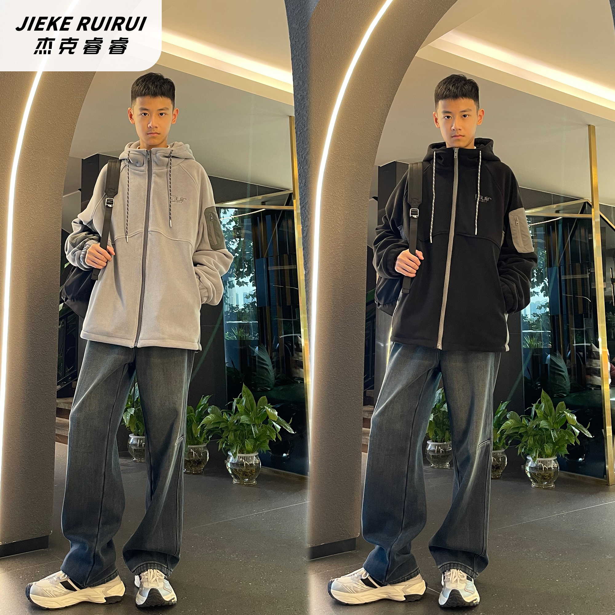 【现货-童】冬季新款保暖双面绒外套男童休闲加绒连帽外套杰克睿睿