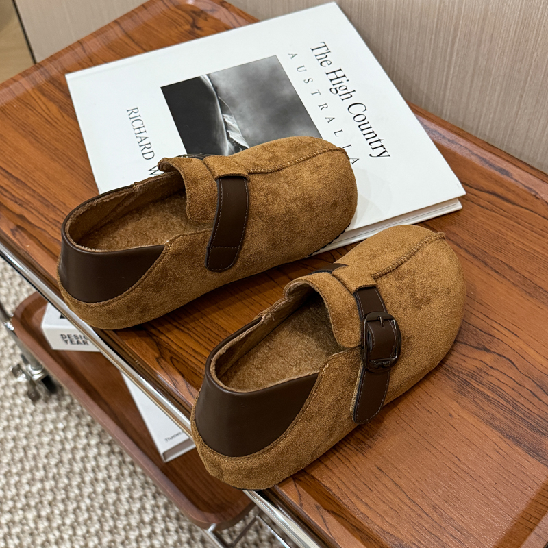 5cm厚底内增高勃肯鞋女2025新款秋冬一脚蹬加绒两穿休闲吐司棉鞋