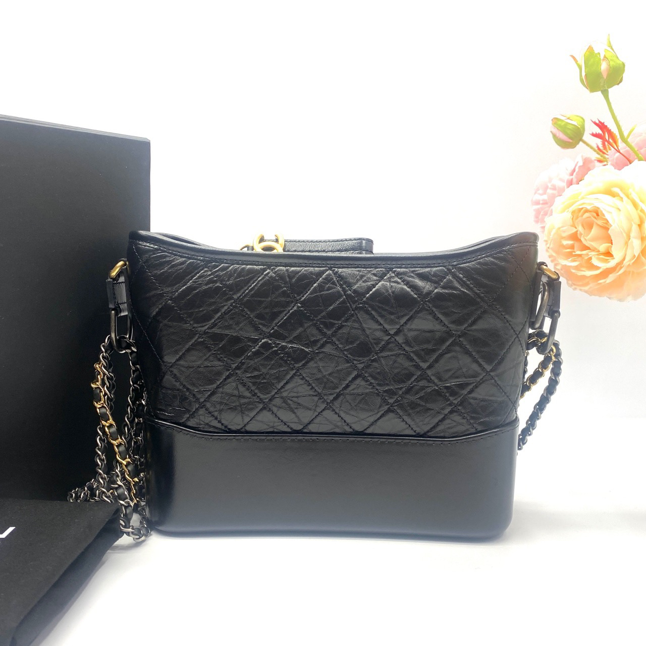 95新 Chanel/香奈儿 98新 流浪 黑色牛皮单肩斜挎包 钢印款