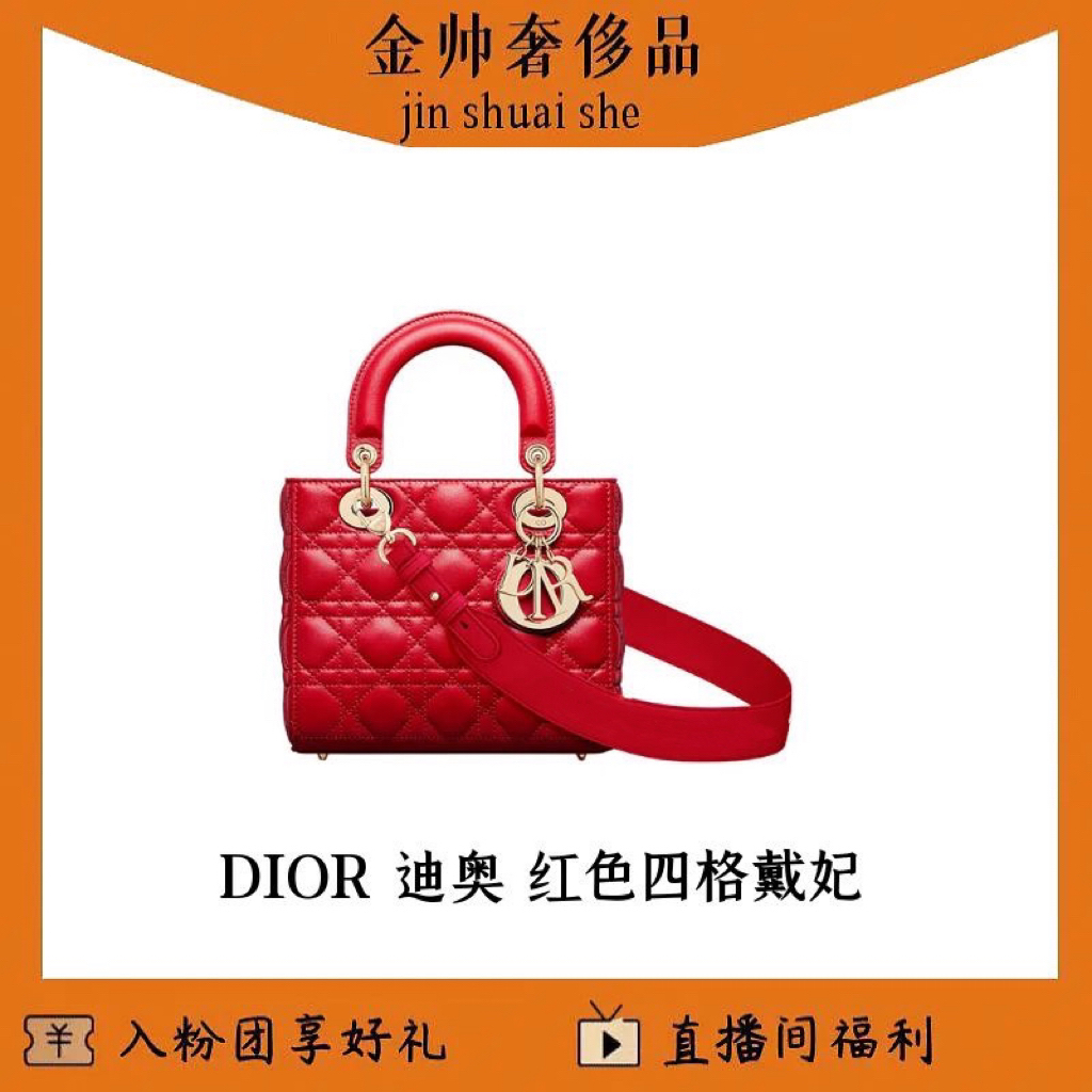99新 DIOR/迪奥 红色/四格戴妃/单肩包t/B4834