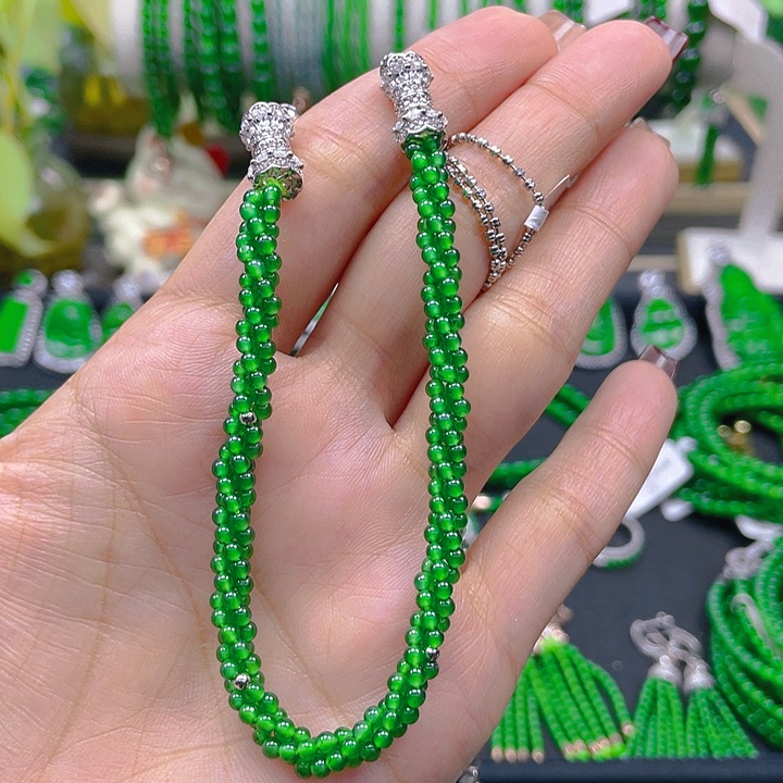 翡翠颈饰银S925镶嵌麻花项链