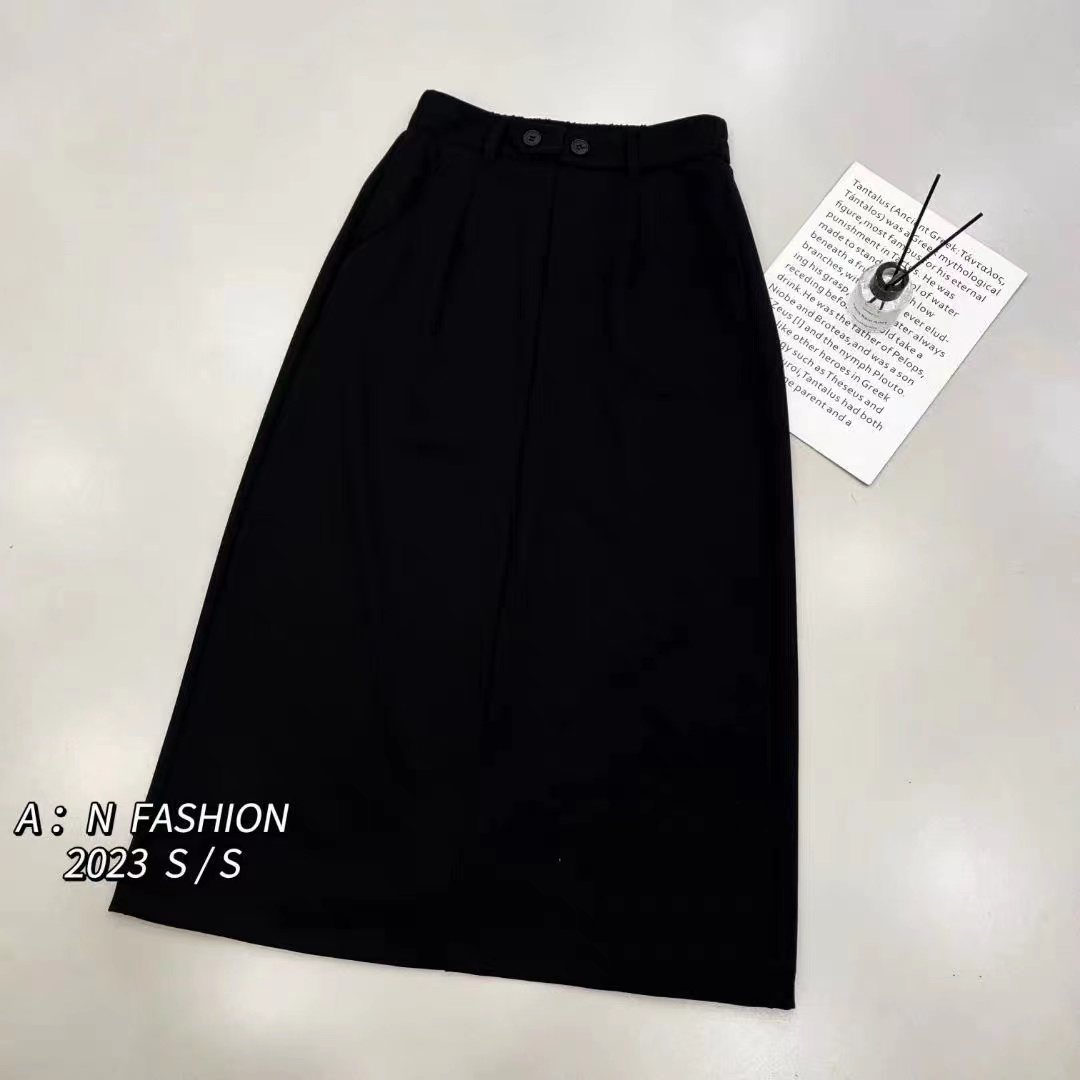 秋冬新款西装面料高腰显瘦中长款直筒半身裙