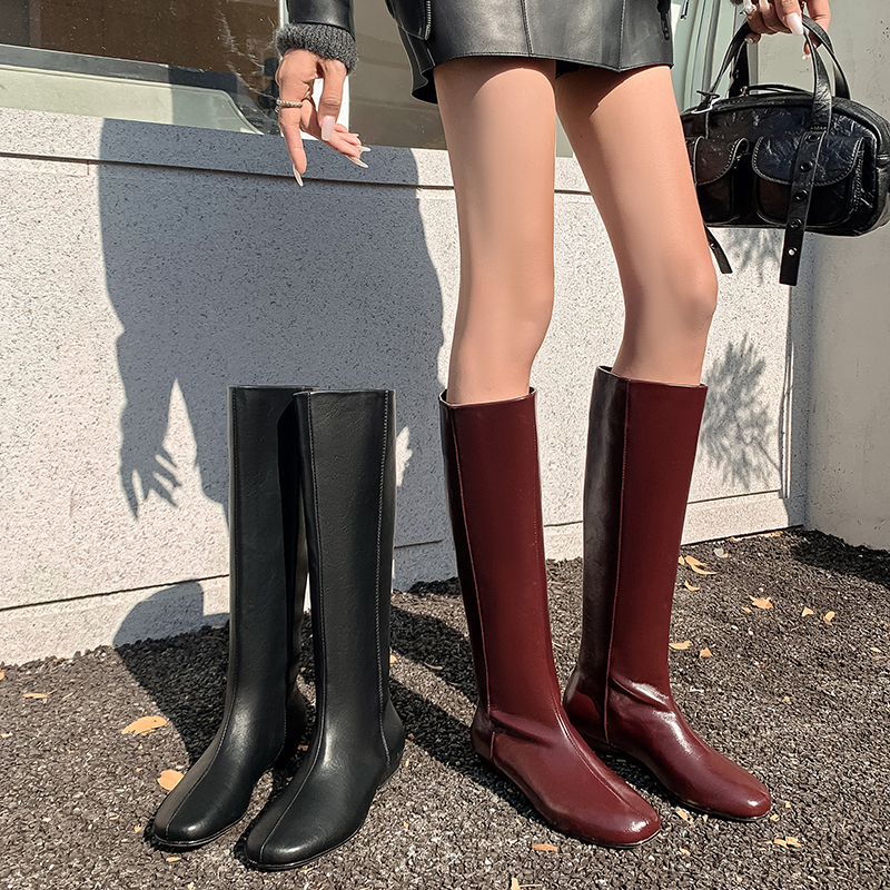 WGW846/3CM/牛皮原创小众简约圆头真皮长短靴女靴高筒靴低跟新款