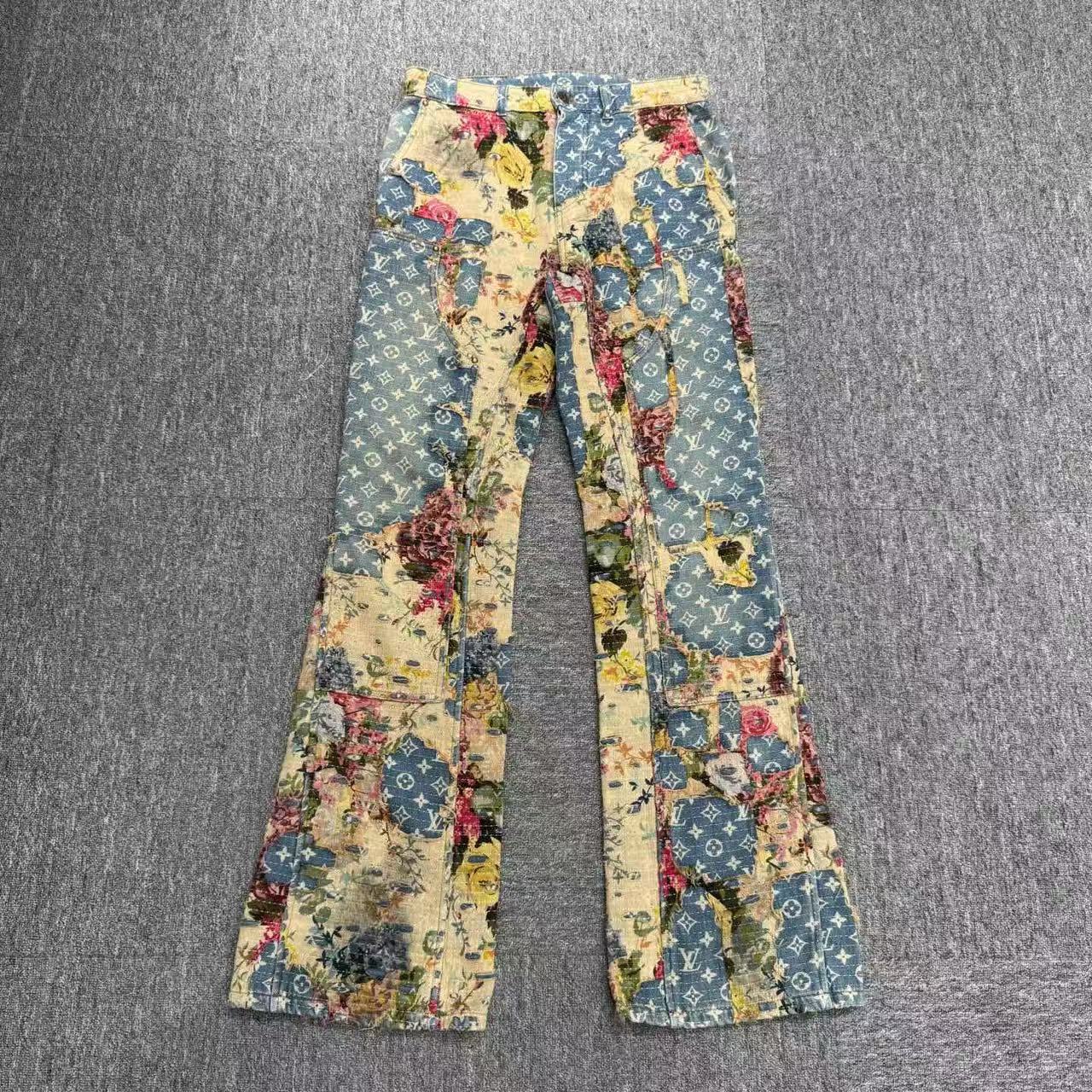 99新 LouisVuitton/路易威登 花卉做旧糜烂牛仔裤/30码/编码15582