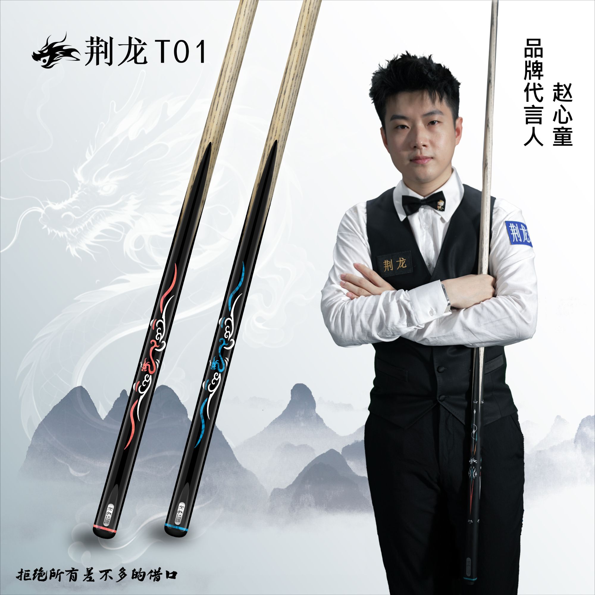 [赵心童]代言荆龙球杆【T01】台球杆一体通杆中式黑八小头