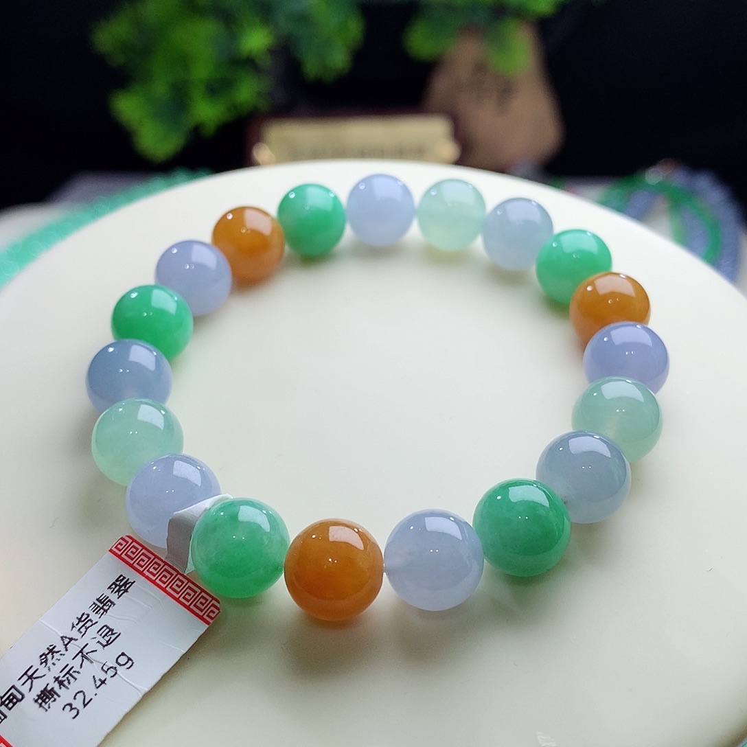 未镶嵌手串翡翠强推！卡10mm多宝 色好 种水好