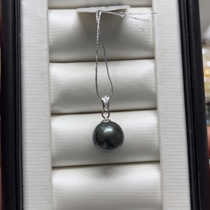 海水珍珠漏大溪地瓜子吊坠11-12mm银S925镶嵌