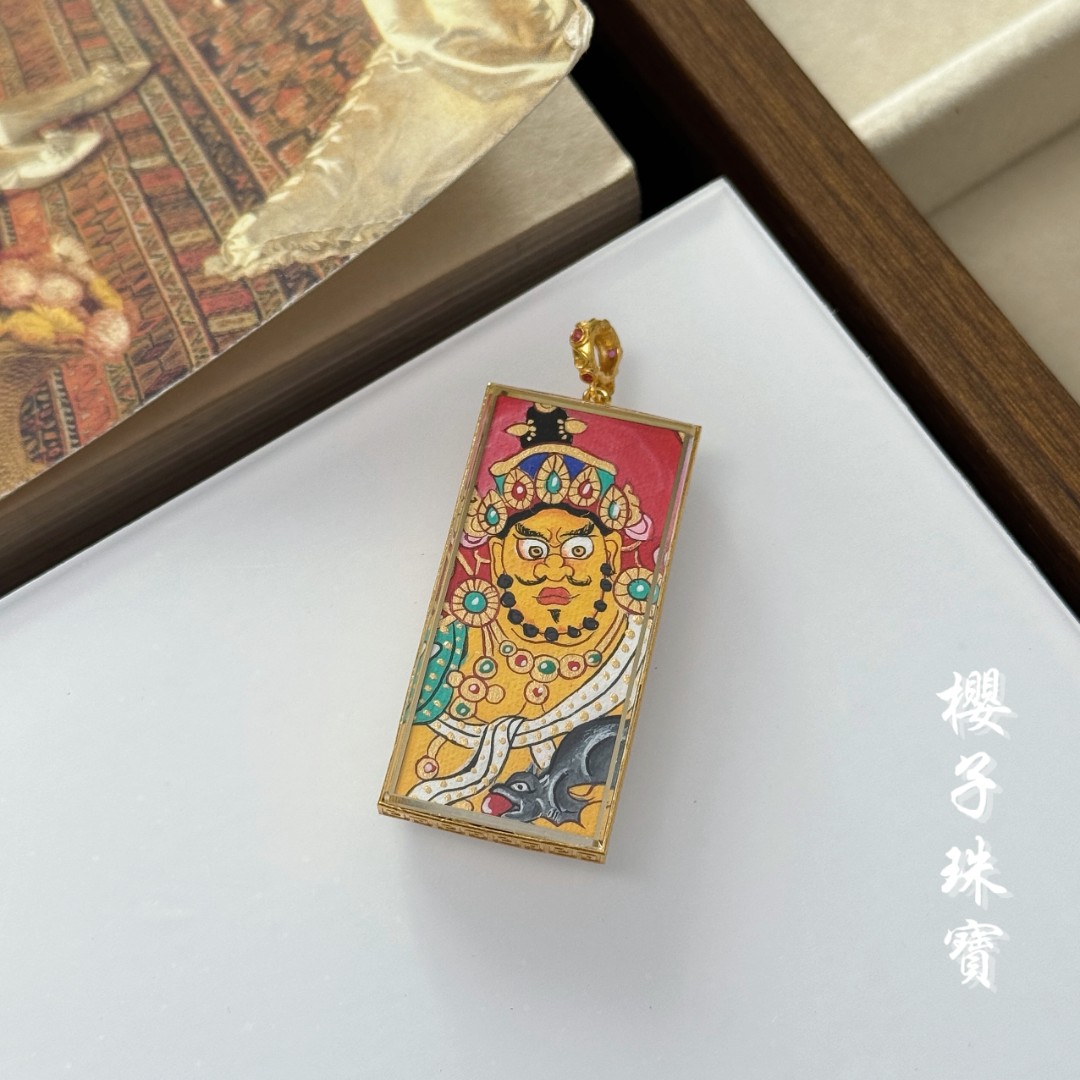 樱子 | 唐卡 黄财神18K厚金万能扣大师手绘唐卡时尚挂件*WGJ2095